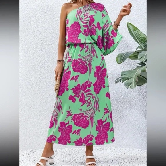 Boho Floral Print One Shoulder Maxi Dress - Picture 11 of 14